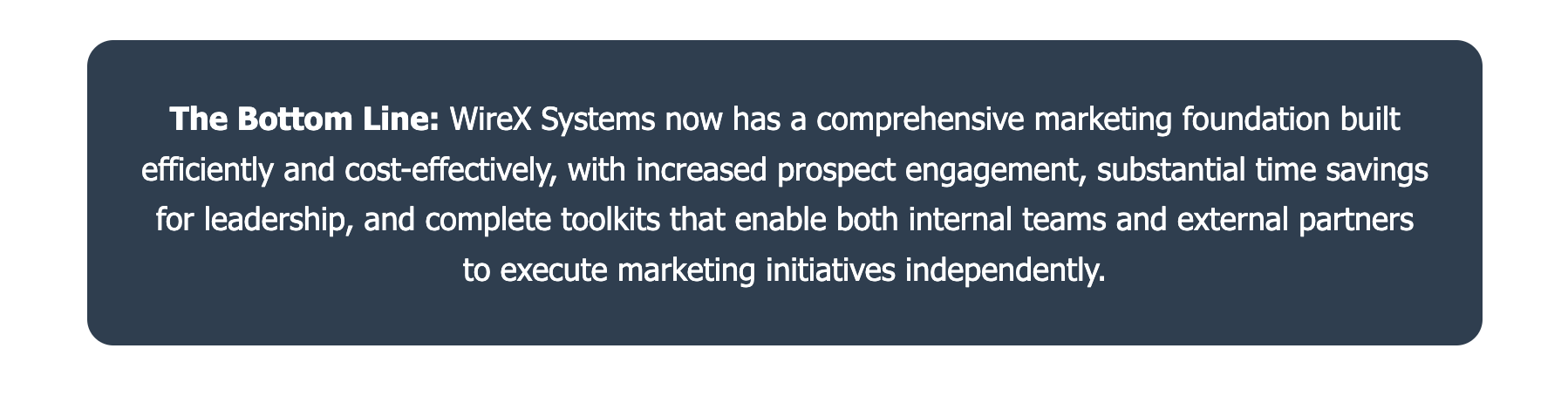 WireX Systems bottom line results - comprehensive marketing foundation built efficiently with increased engagement and complete toolkits